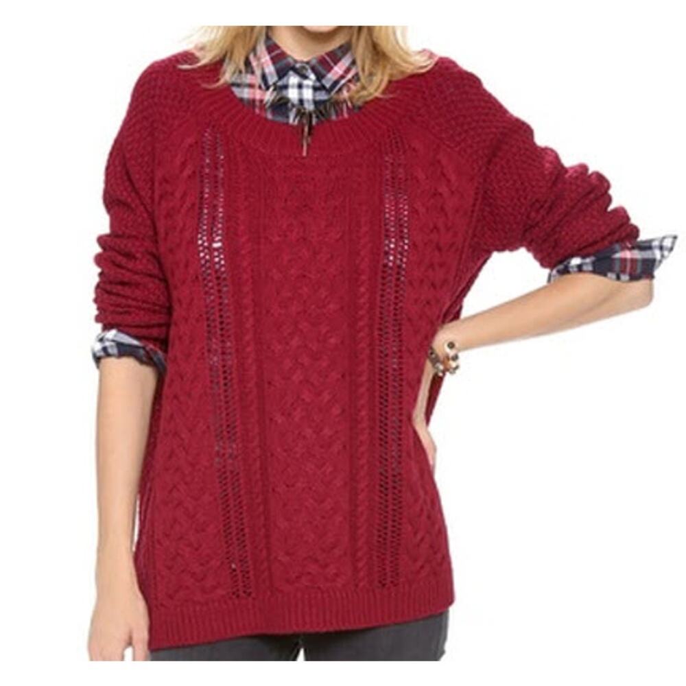 Lovers + Friends So Good Cable Knit Sweater Size‎ S Red Pullover Jumper Chunky